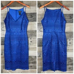 Enfocus Studio Lace V-Neck Dress Cobalt Blue Sz 10 with matching Earrings